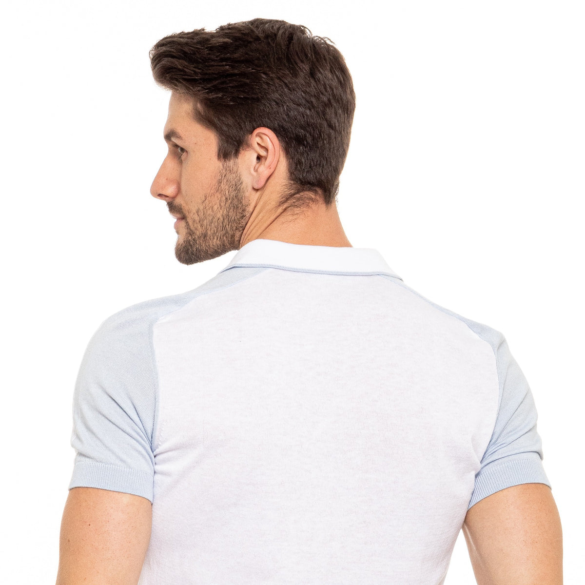 Knit Polo W/ Shoulder Design - White/Blue Polos Eight-X