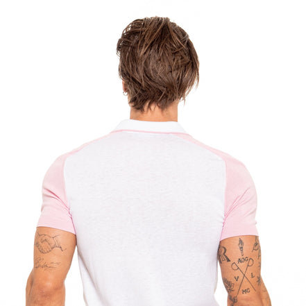 Knit Polo W/ Shoulder Design - White/Pink Polos Eight-X
