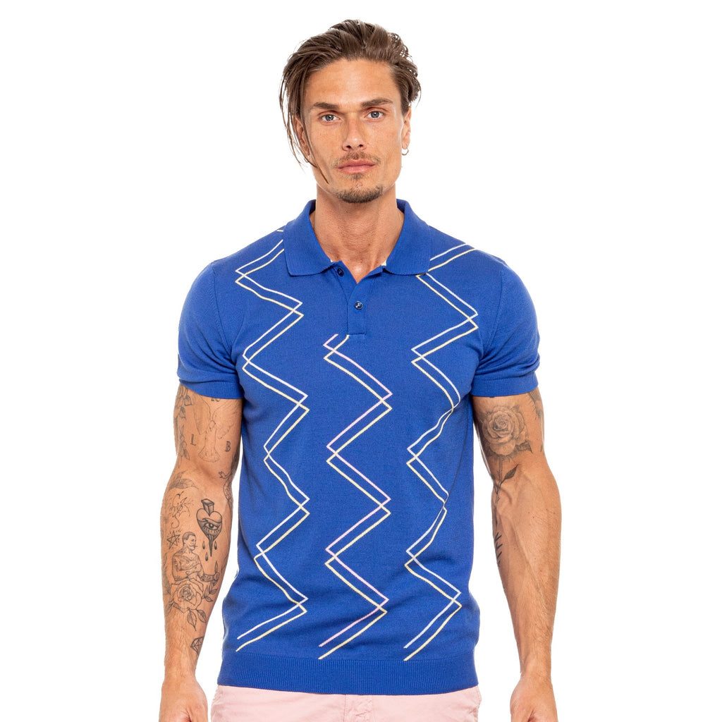 Zig Zag Knit Polo - Blue Knit Polos Eight-X   