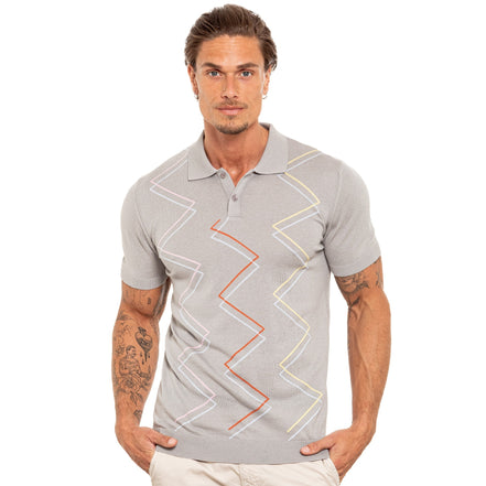 Zig Zag Knit Polo - Grey Polos Eight-X GREY S