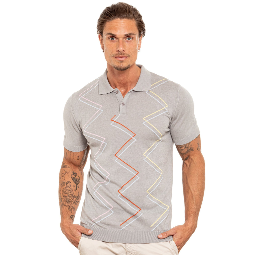 Zig Zag Knit Polo - Grey Knit Polos Eight-X GREY S 