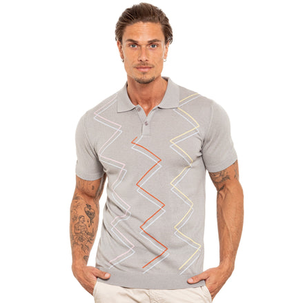 Zig Zag Knit Polo - Grey Polos Eight-X GREY S