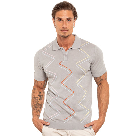 Zig Zag Knit Polo - Grey Polos Eight-X GREY S