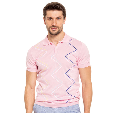 Zig Zag Knit Polo - Pink Polos Eight-X PINK S