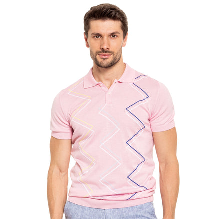 Zig Zag Knit Polo - Pink Polos Eight-X PINK S
