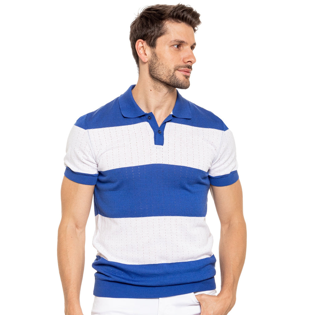 Gondola Knit Striped Polo - Royal Blue Knit Polos Eight-X   