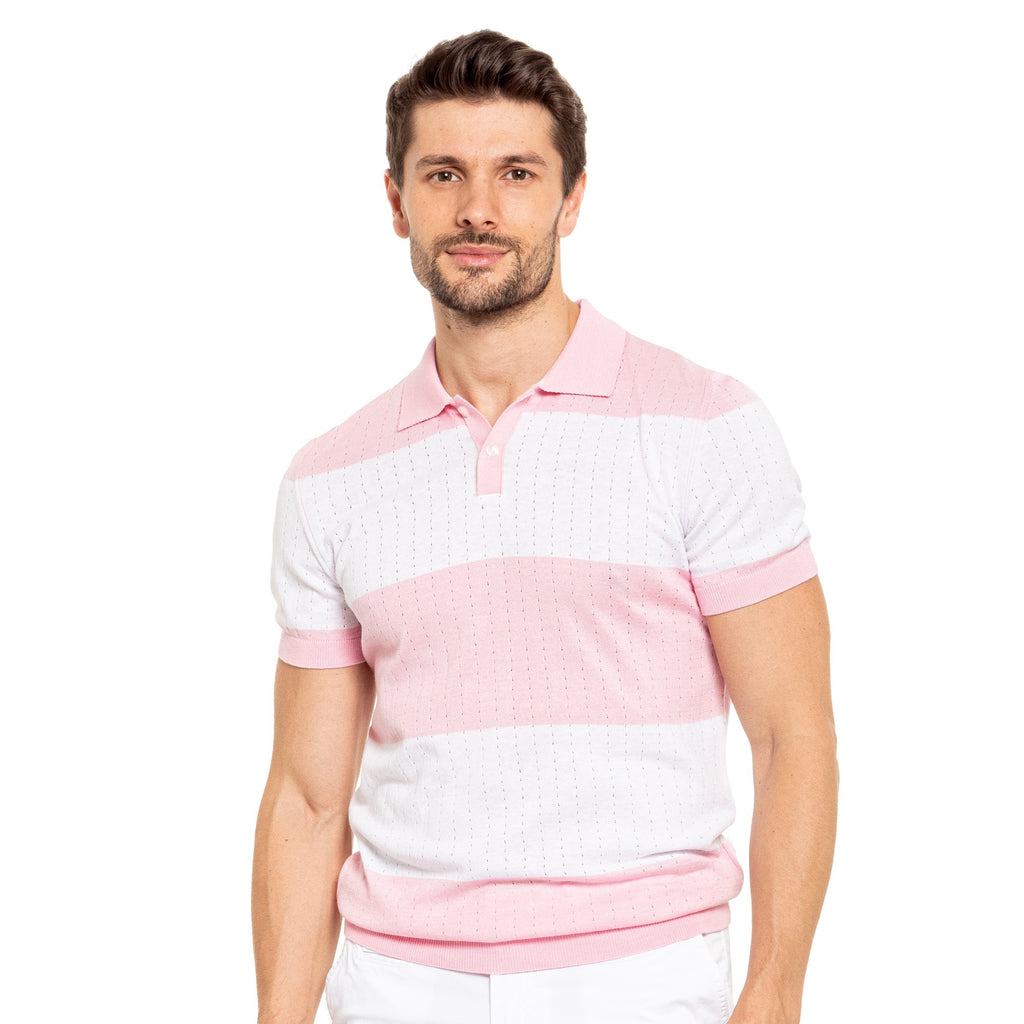 Gondola Knit Striped Polo - Pink Knit Polos Eight-X   