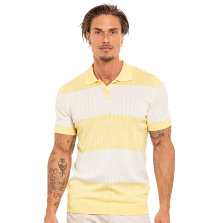 Gondola Knit Striped Polo - Yellow Polos Eight-X YELLOW S