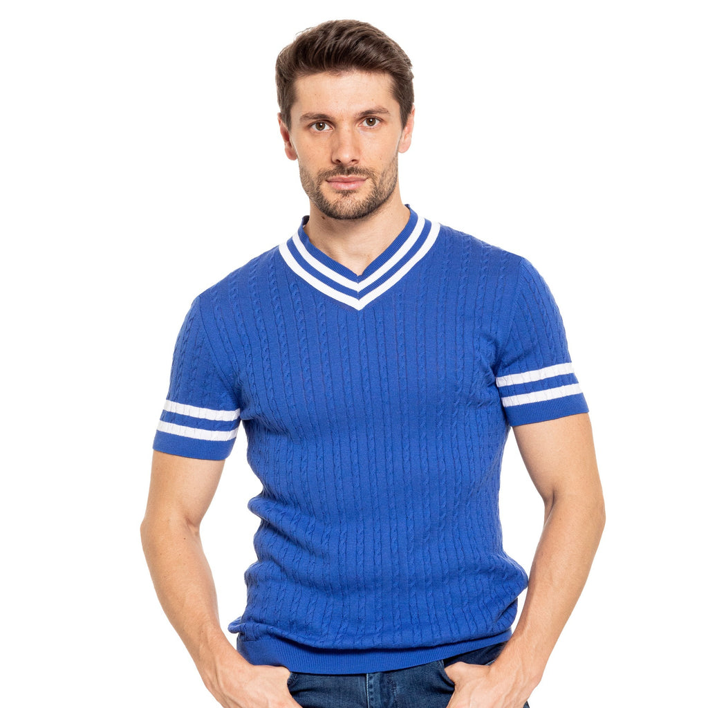 Cable Knit Shirt - Royal Blue Knit Polos Eight-X   