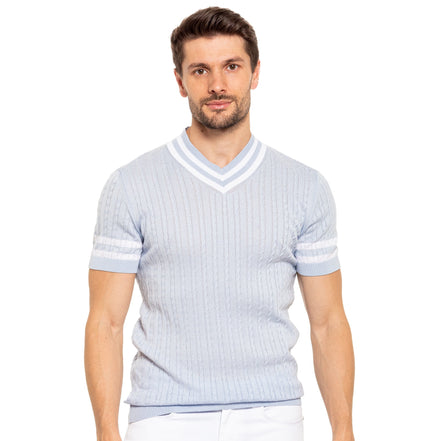 Cable Knit Shirt - Light Blue Knit Polos Eight-X   
