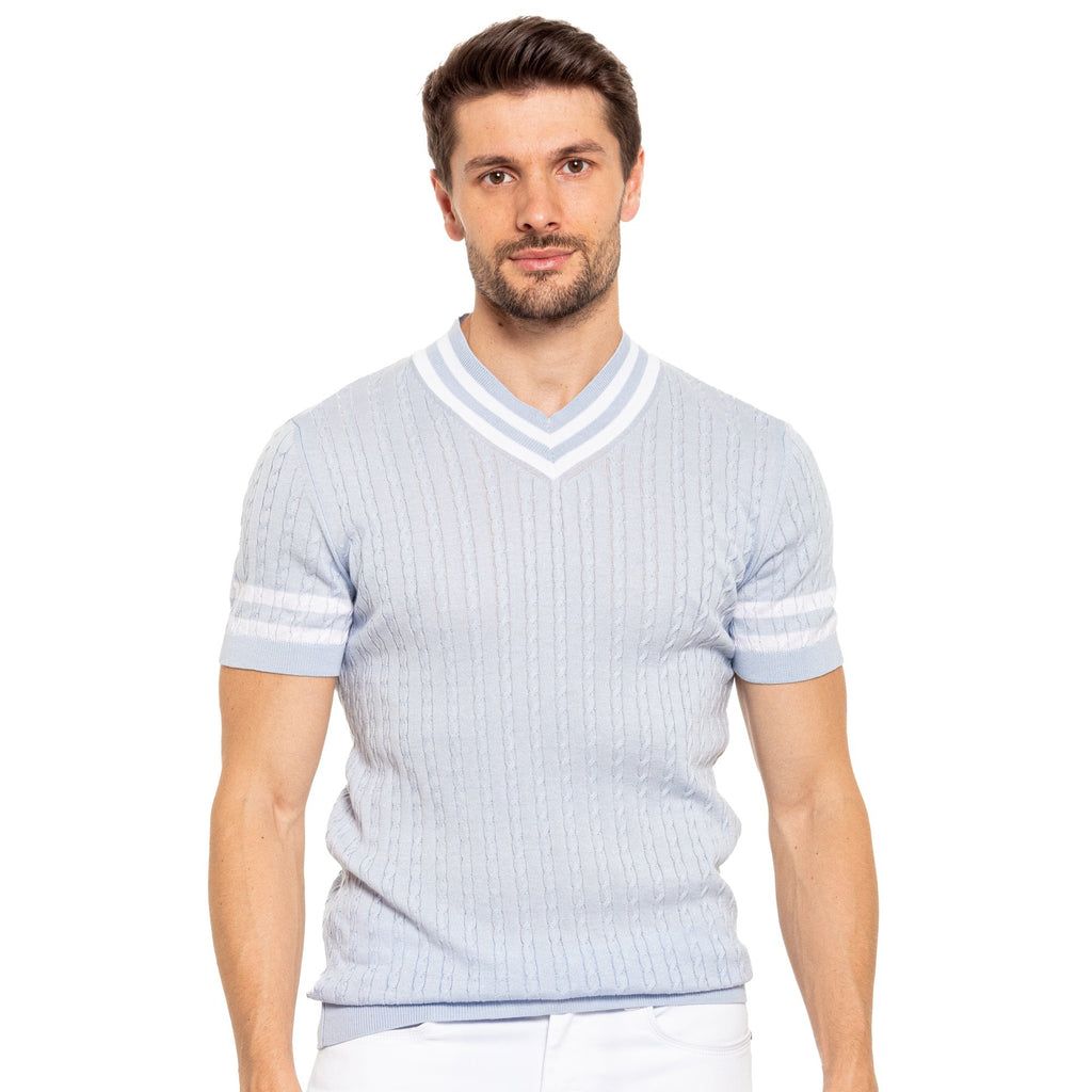 Cable Knit Shirt - Light Blue Knit Polos Eight-X   