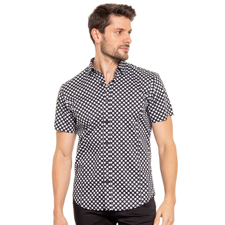 Push Button Short Sleeve Button Down Shirt Short Sleeve Eight-X BLACK S
