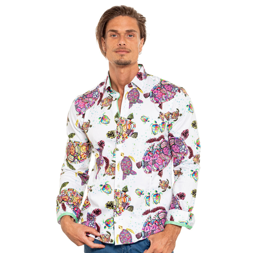 Trippy Turtle Button Down Shirt Long Sleeve Button Down Eight-X   