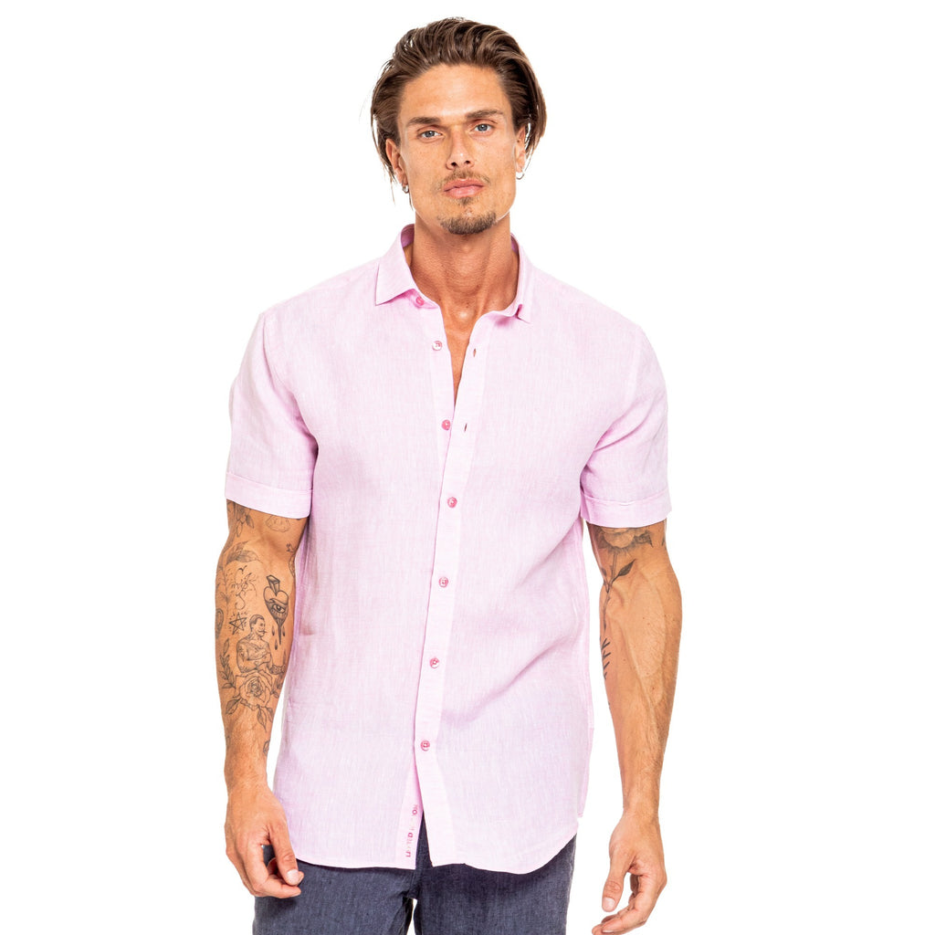 Linen Short Sleeve Shirt - Pink Short Sleeve Button Down Eight-X   