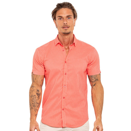 Striped Short Sleeve Shirt - Red Button Down Shirts Eight-X RED S