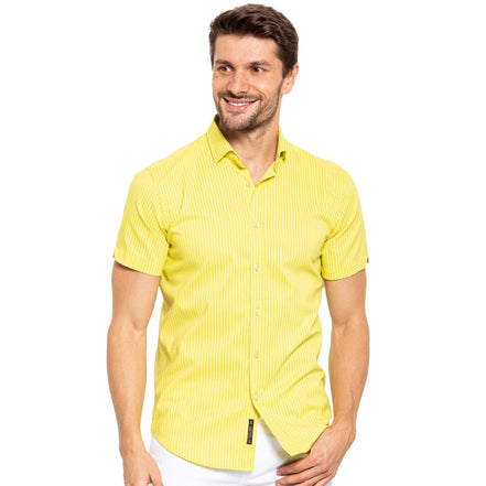 Striped Short Sleeve Shirt - Yellow Button Down Shirts Eight-X YELLOW S