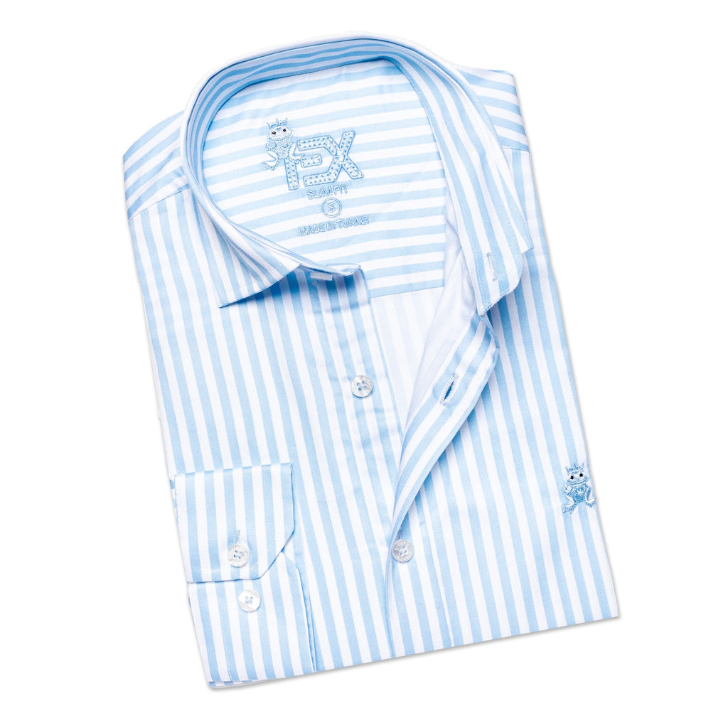 FROG Striped Button Down Shirt - Light Blue Short Sleeve Eight-X   