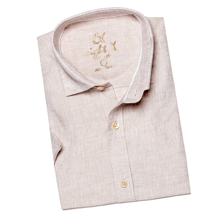 Linen Short Sleeve Shirt - Beige Button Down Shirts Eight-X