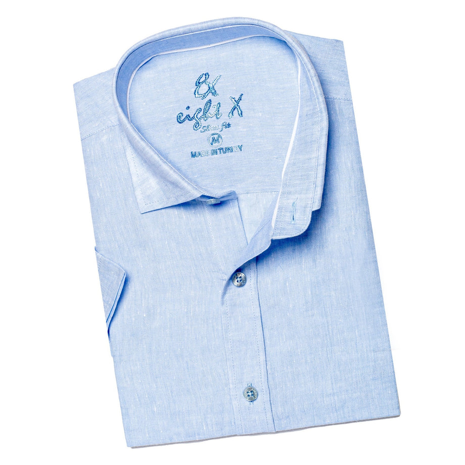 Linen Short Sleeve Shirt - Light Blue – Eight-X