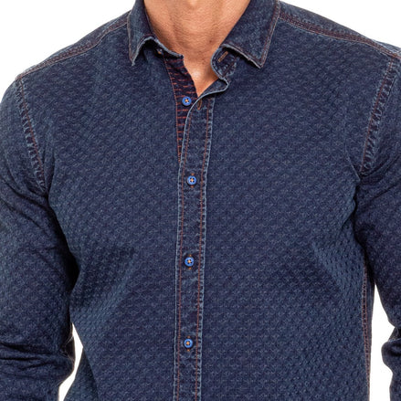Copper Stitch Denim Jacquard Button Down Shirt Button Down Shirts Eight-X