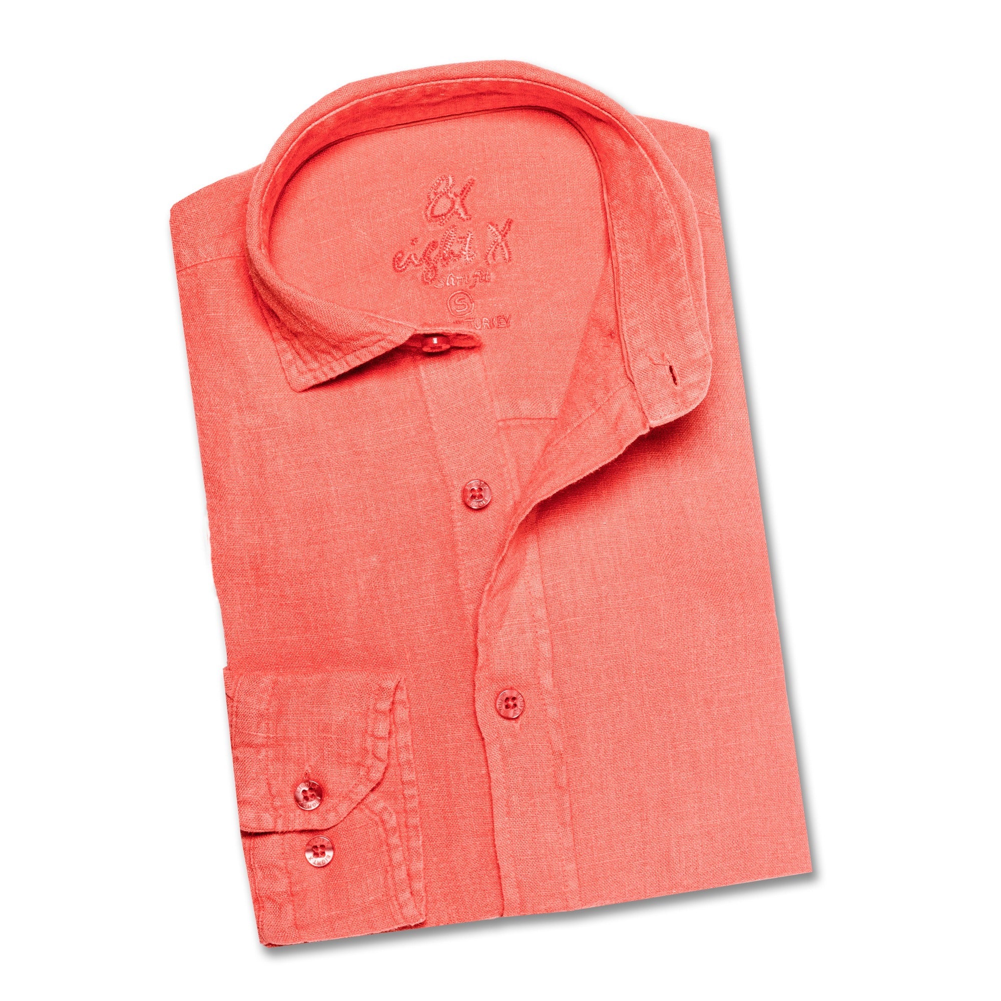Linen Button Down Shirt - Coral Button Down Shirts Eight-X