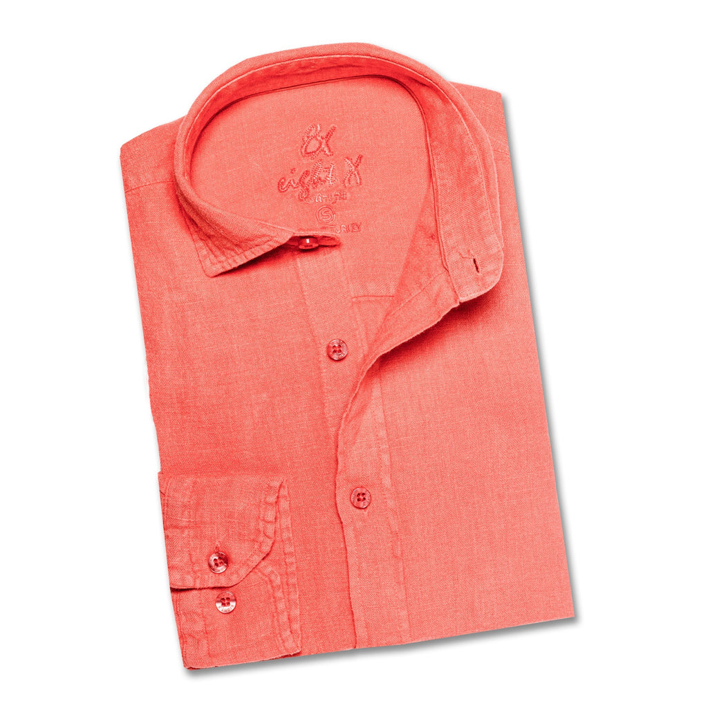 Linen Button Down Shirt - Coral Long Sleeve Button Down Eight-X   