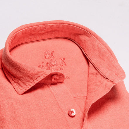 Linen Button Down Shirt - Coral Button Down Shirts Eight-X