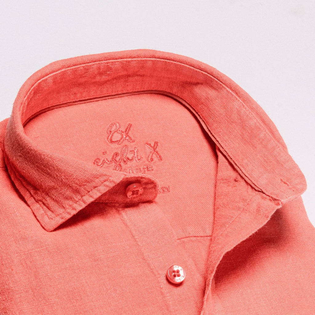 Linen Button Down Shirt - Coral Long Sleeve Button Down Eight-X   