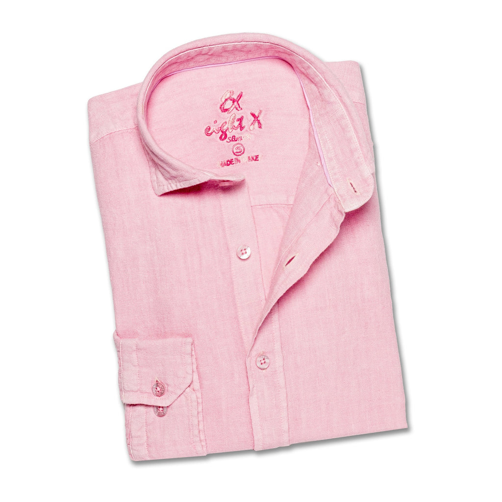 Linen Button Down Shirt - Light Pink Long Sleeve Button Down Eight-X   
