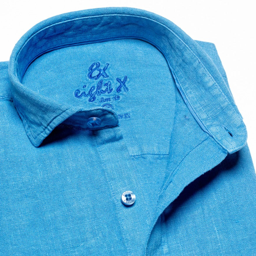 Linen Button Down Shirt - Cerulean Blue Long Sleeve Button Down Eight-X   