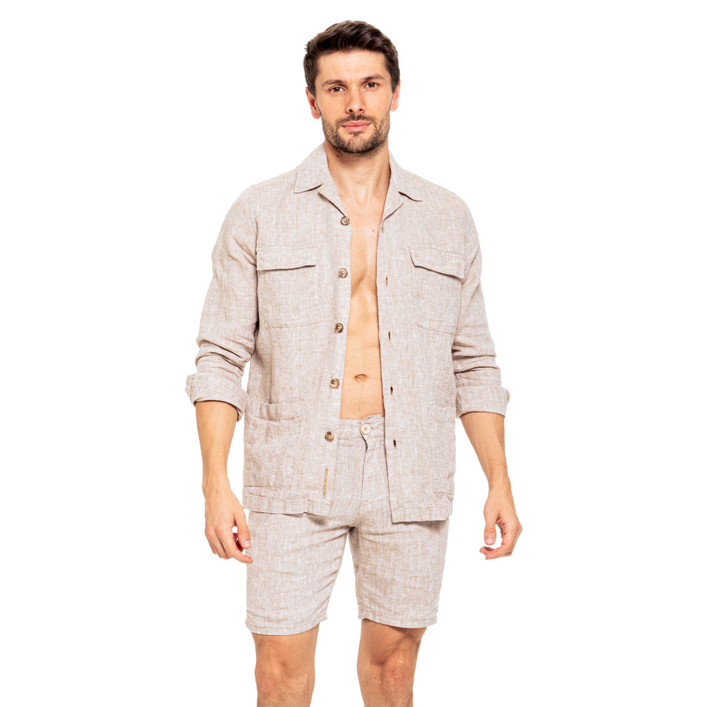 Linen Slim Fit Shorts - Beige Shorts Eight-X   
