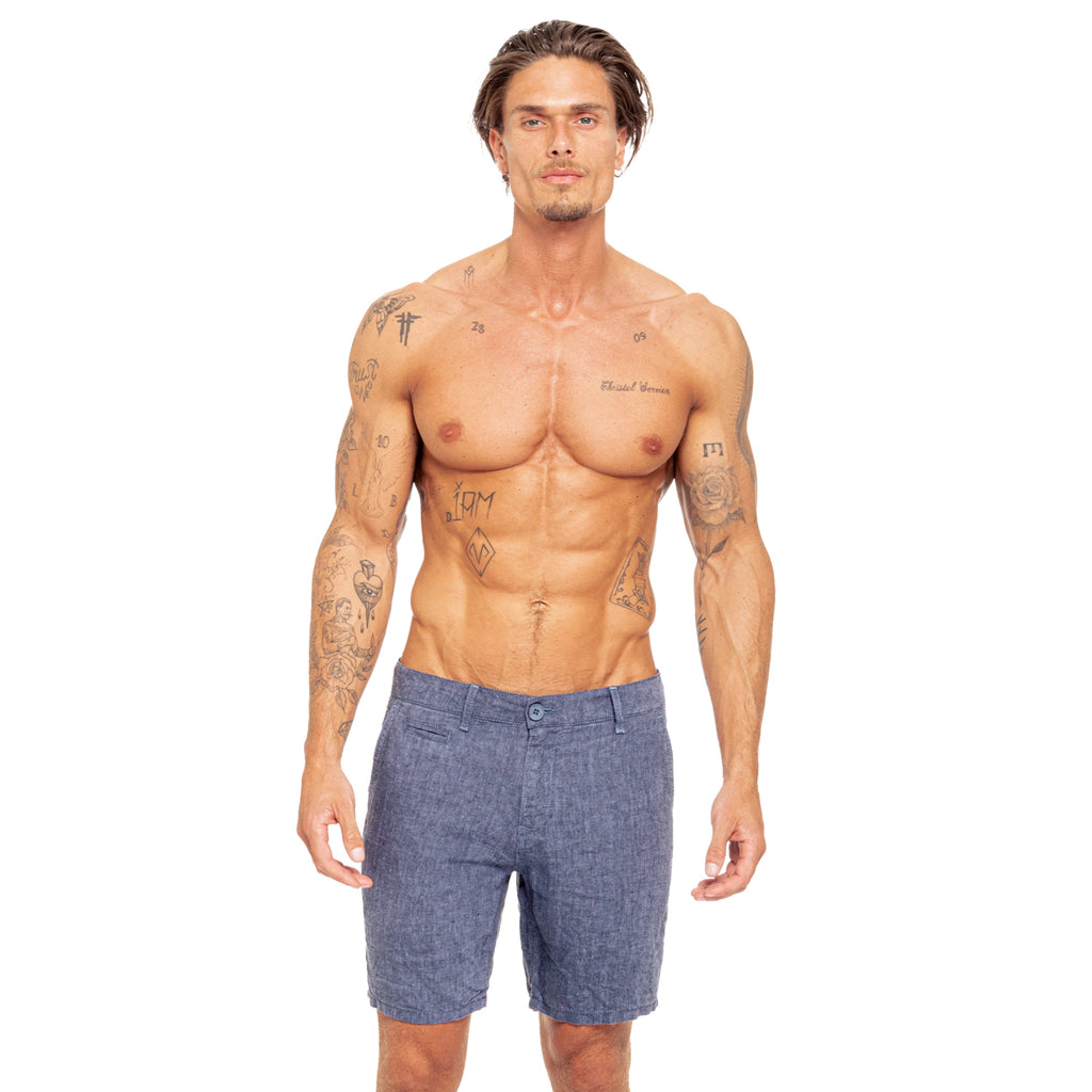 Linen Slim Fit Shorts - Navy Linen Shorts Eight-X   