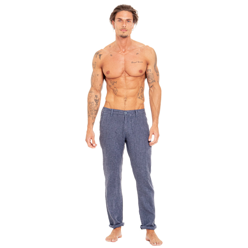 Linen Slim Fit Pants - Navy  Eight-X NAVY 28 