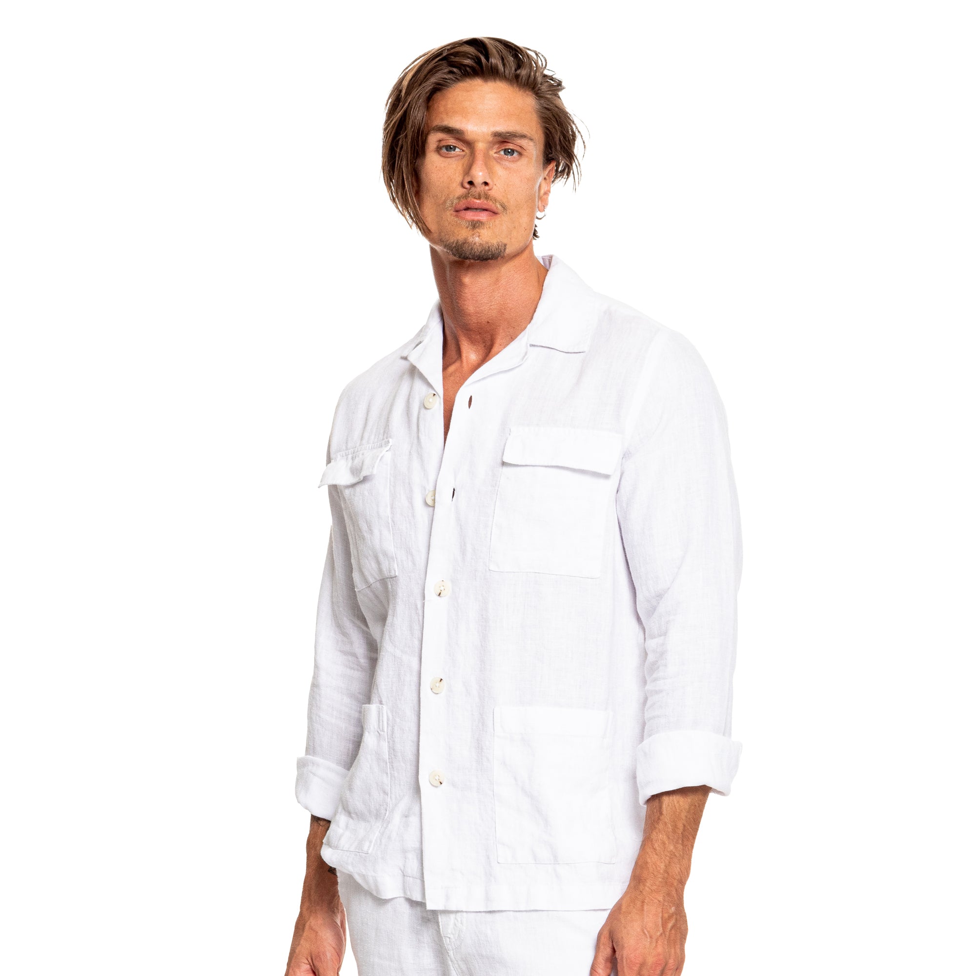 Linen Overshirt - White Chore Shirt Eight-X WHITE S