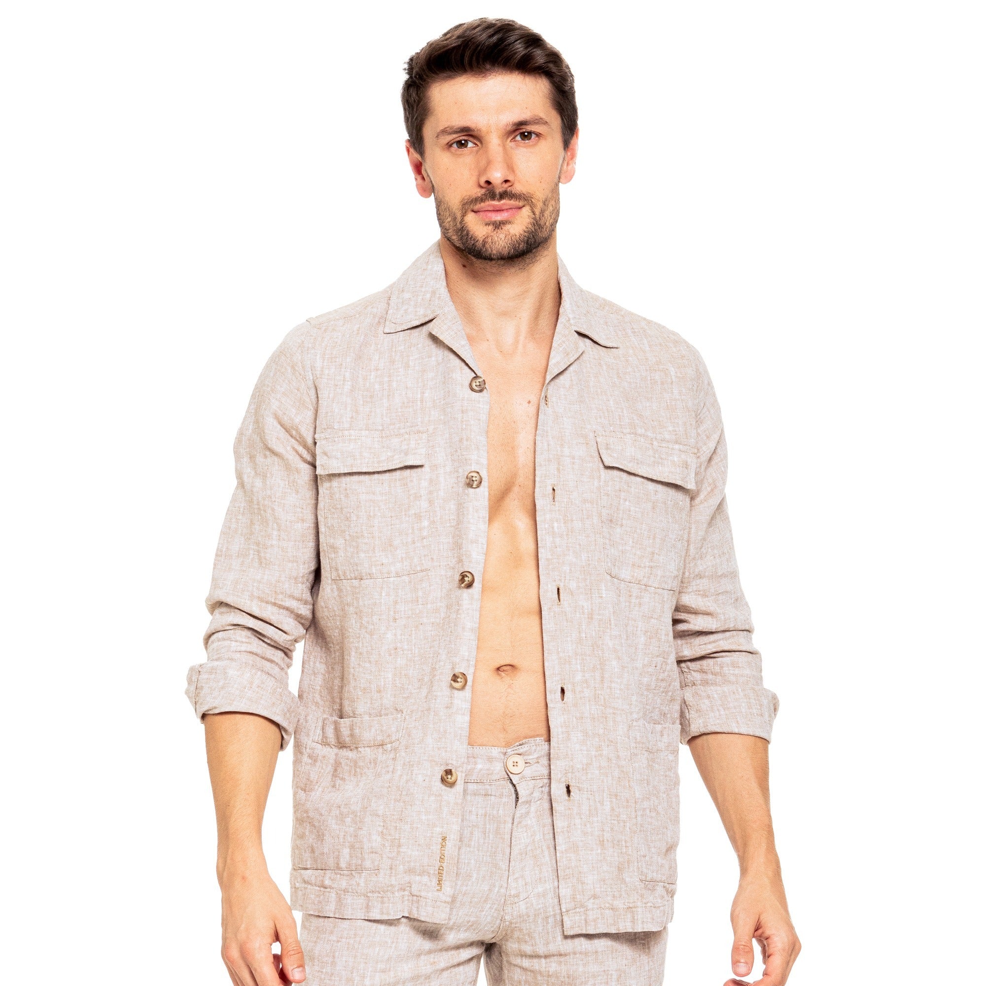 Linen Overshirt - Beige Chore Shirt Eight-X BEIGE S