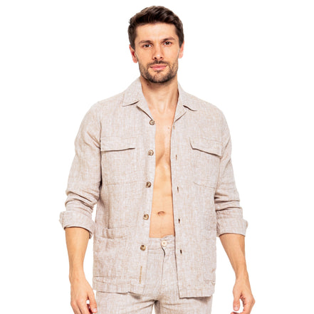 Linen Overshirt - Beige Chore Shirt Eight-X BEIGE S