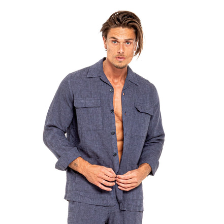 Linen Overshirt - Navy Chore Shirt Eight-X NAVY S