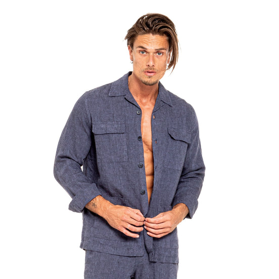 Linen Overshirt - Navy Chore Shirt Eight-X NAVY S