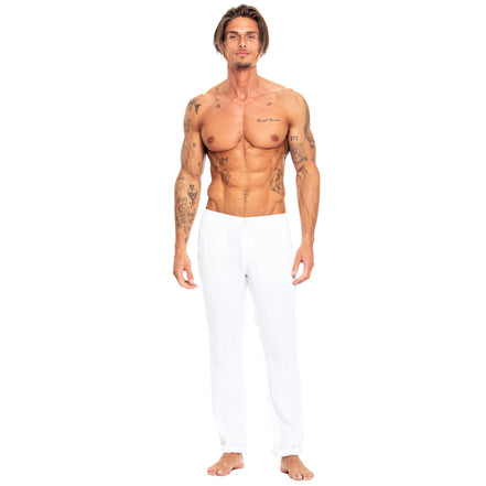 Linen Slim Fit Pants - White Pants Eight-X   