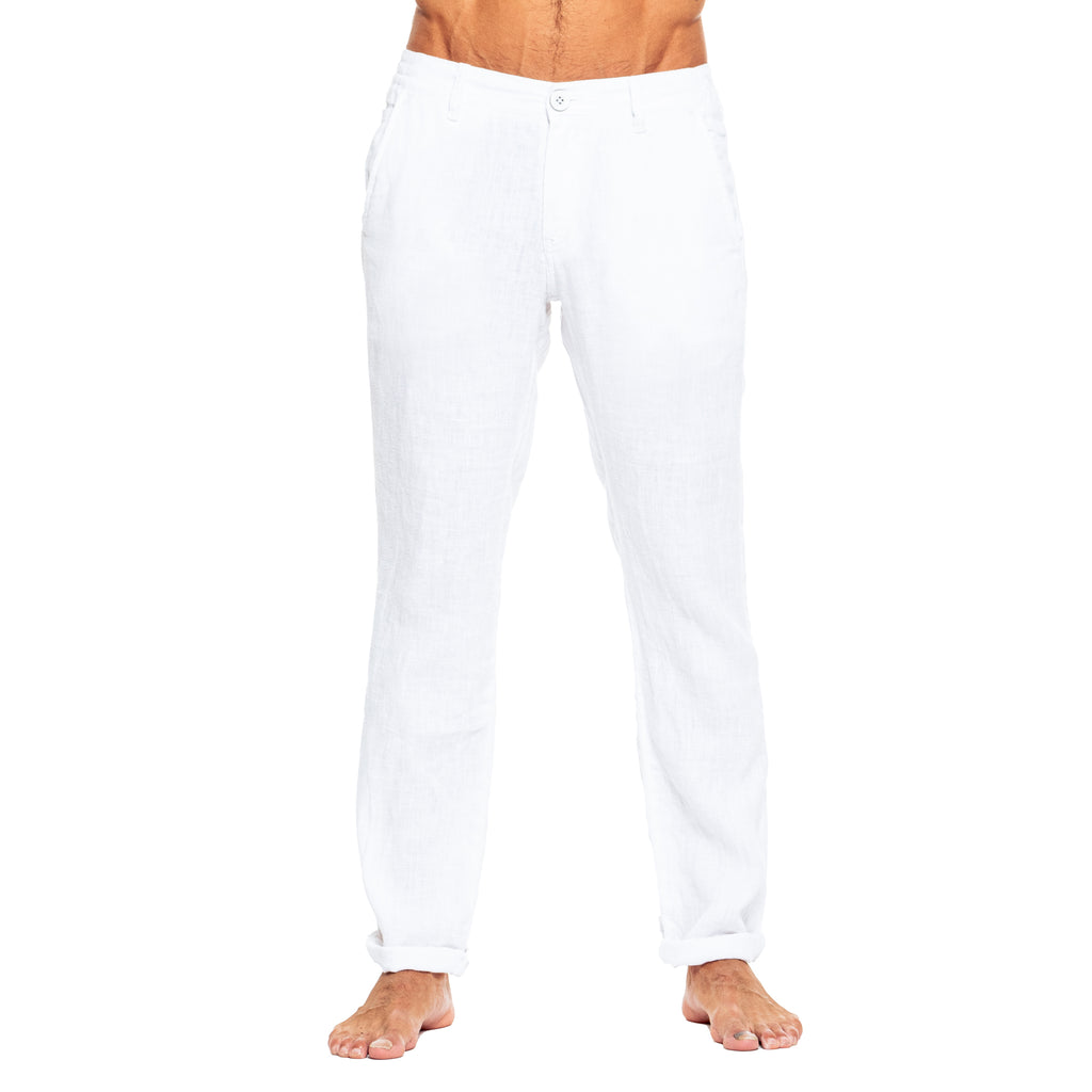 Linen Slim Fit Pants - White  Eight-X   