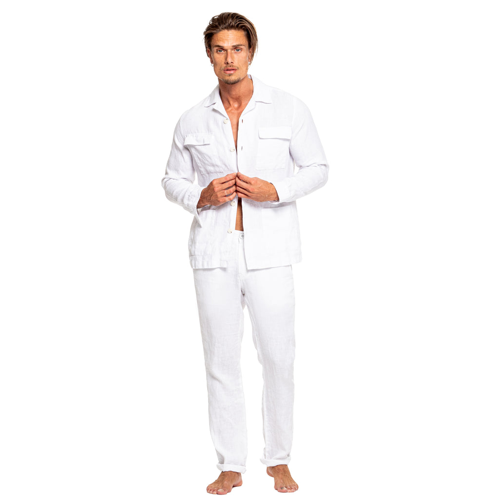 Linen Slim Fit Pants - White  Eight-X   