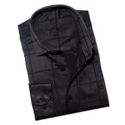 Window Pane Jacquard Shirt - Black Button Down Shirts Eight-X