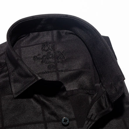 Window Pane Jacquard Shirt - Black Button Down Shirts Eight-X