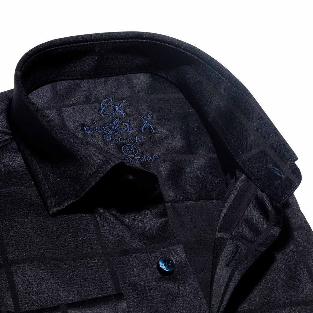 Window Pane Jacquard Shirt - Navy  Eight-X   