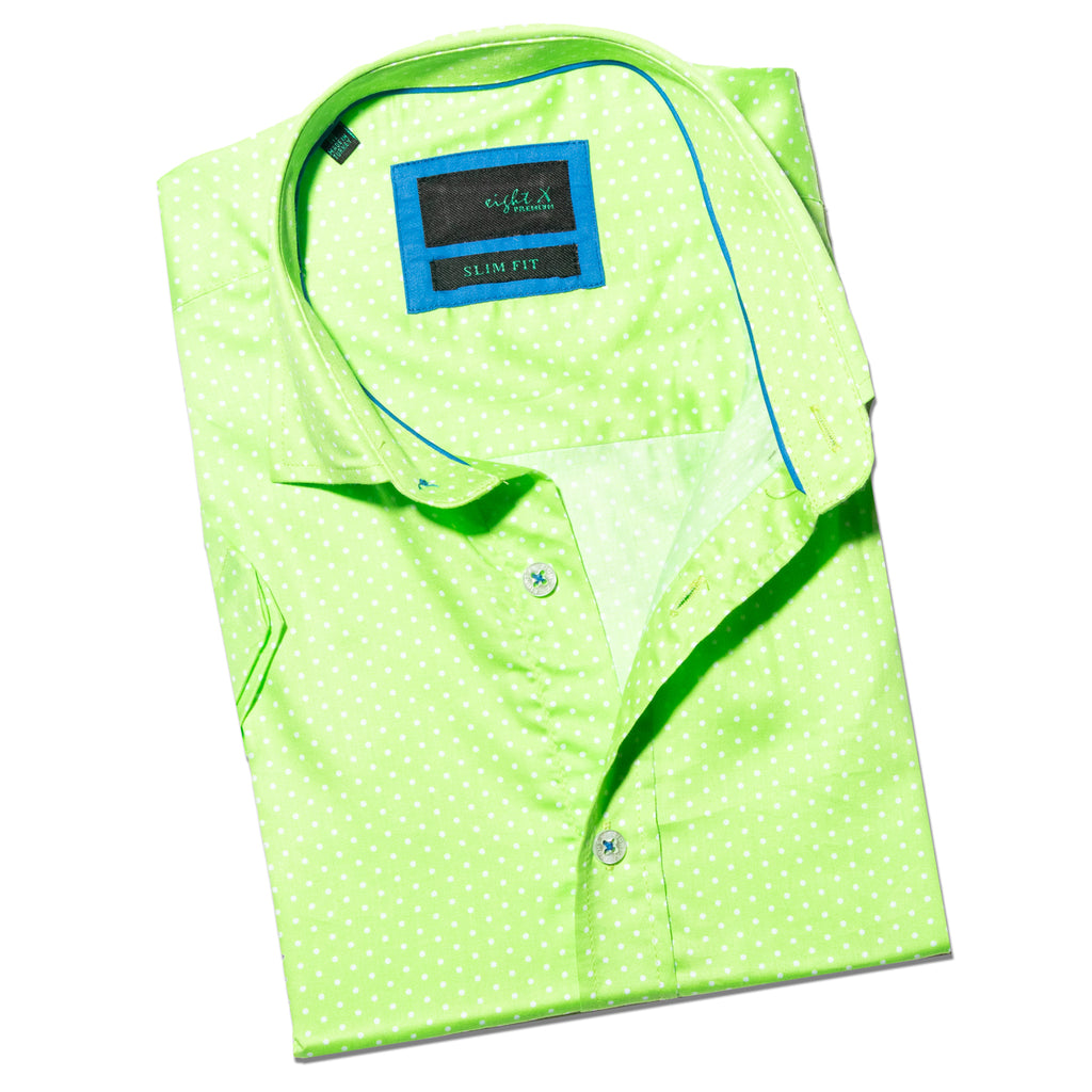 Lime Polka Dot Short Sleeve Shirt Short Sleeve Button Down Eight-X   