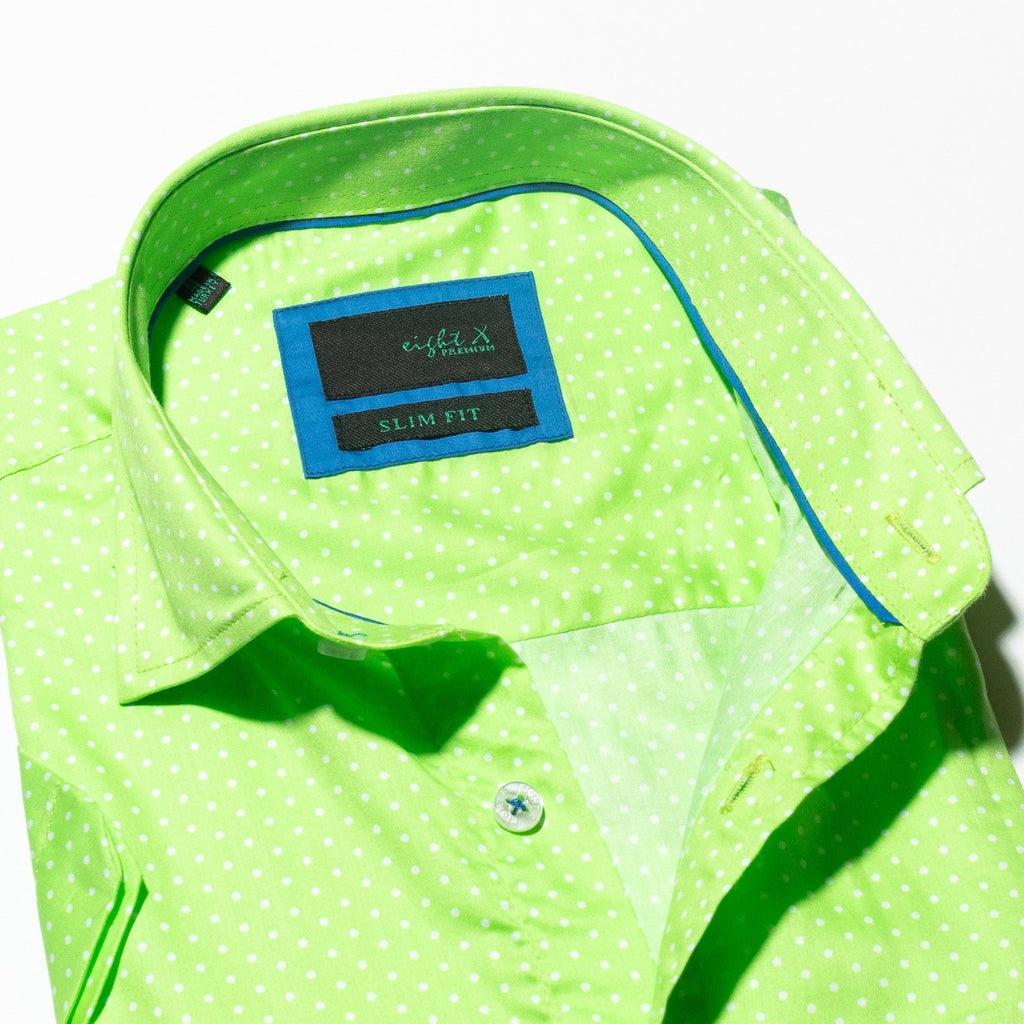 Lime Polka Dot Short Sleeve Shirt Short Sleeve Button Down Eight-X   