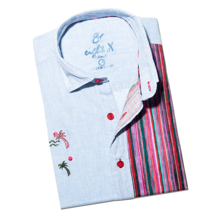 Sunset Stripe Embroidered Linen Shirt Button Down Shirts Eight-X