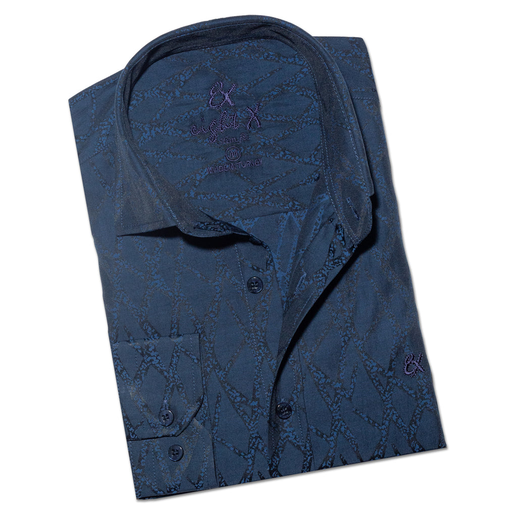 Aorta Blue Jacquard Button Down Shirt Long Sleeve Button Down Eight-X NAVY S 