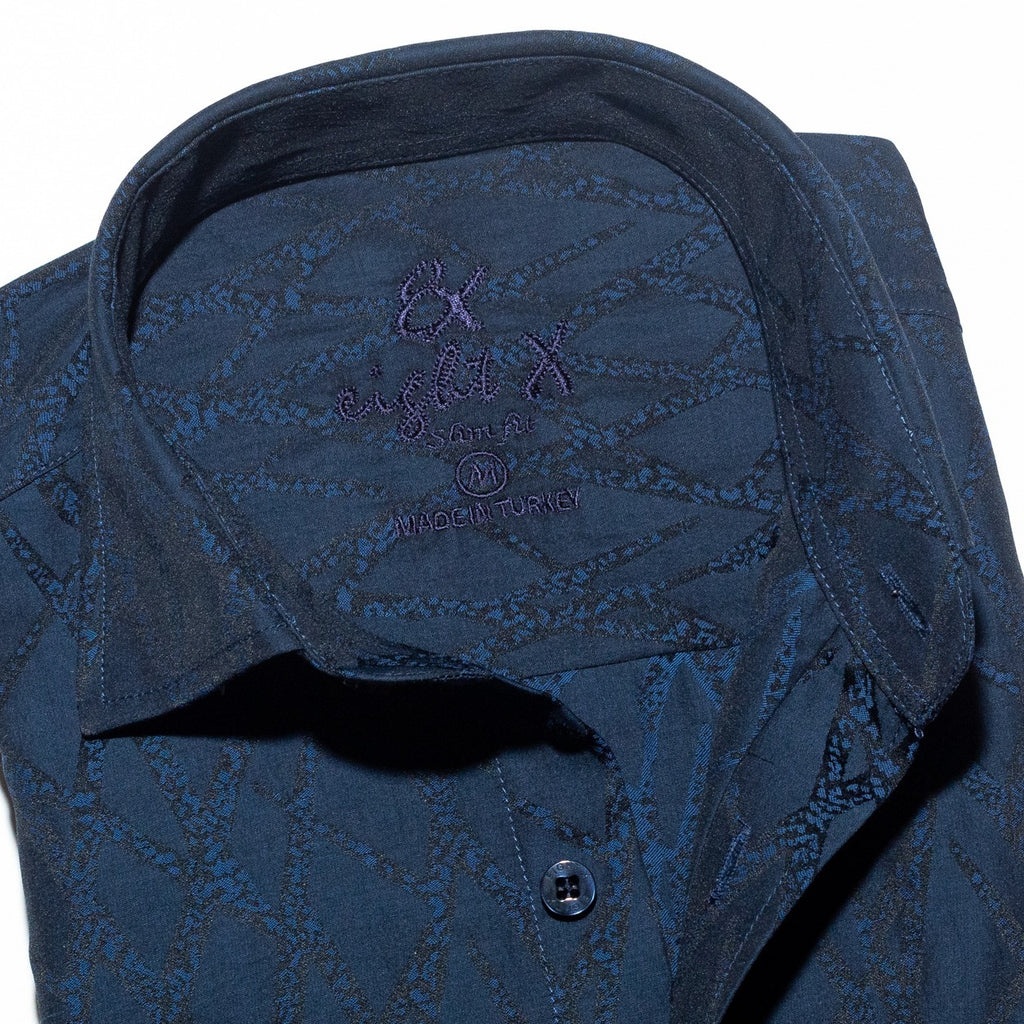 Aorta Blue Jacquard Button Down Shirt Long Sleeve Button Down Eight-X   