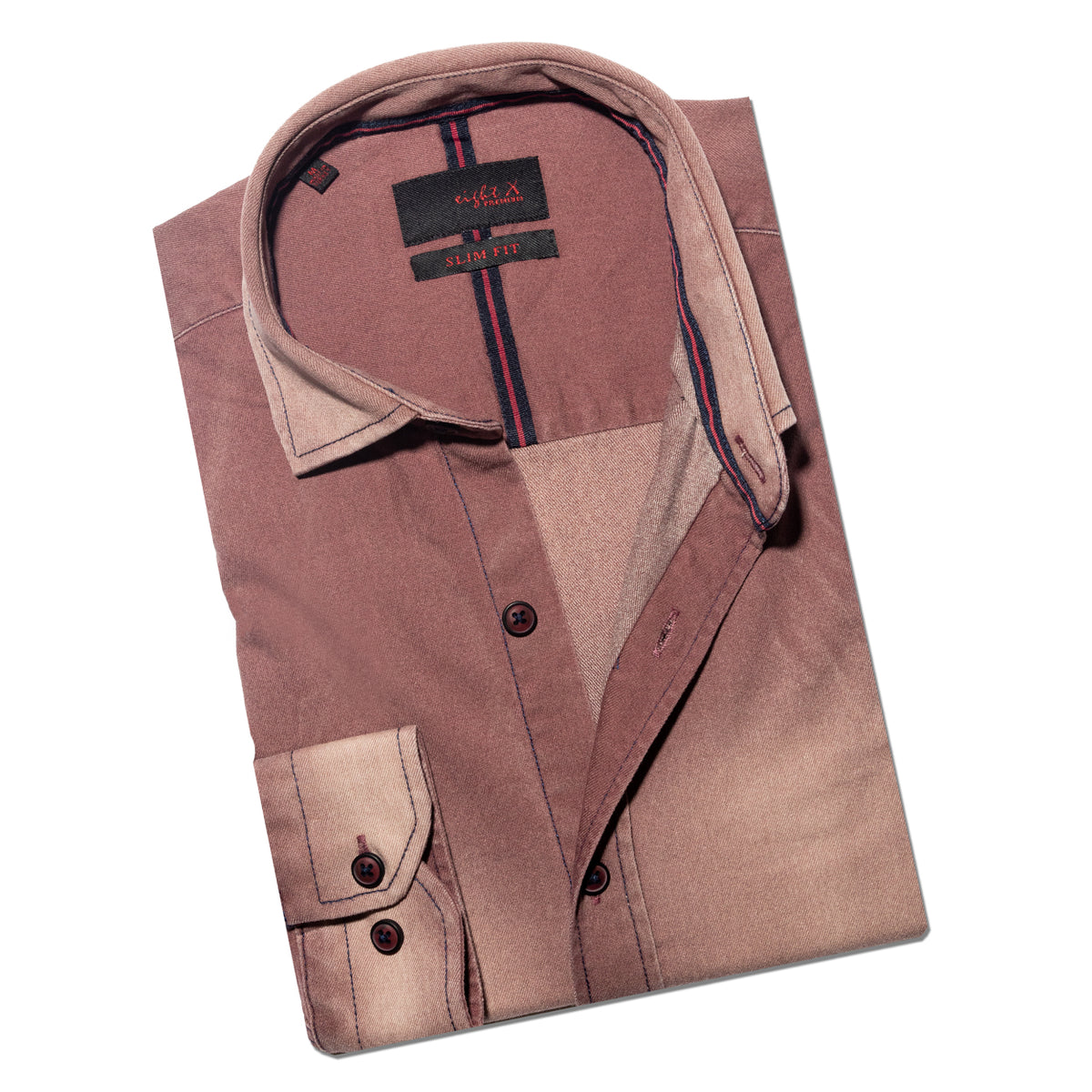 Denim Stretch Button Down Shirt - Brick Red Button Down Shirts Eight-X
